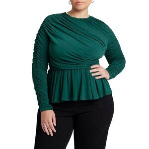 Eloquii Green Long Sleeve Ruched Top NWT